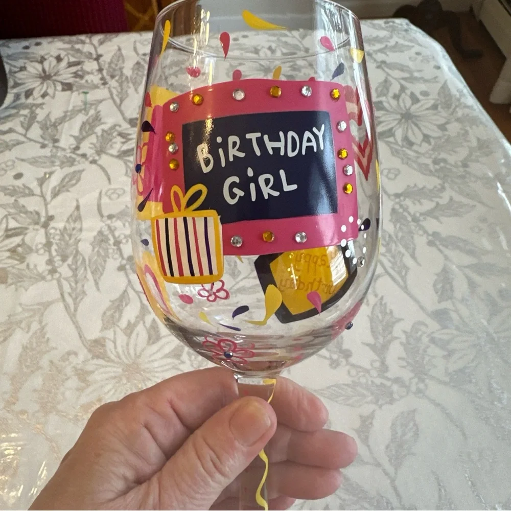 Lolita Hand painted Happy Birthday Girl wine glass, new excellent condition